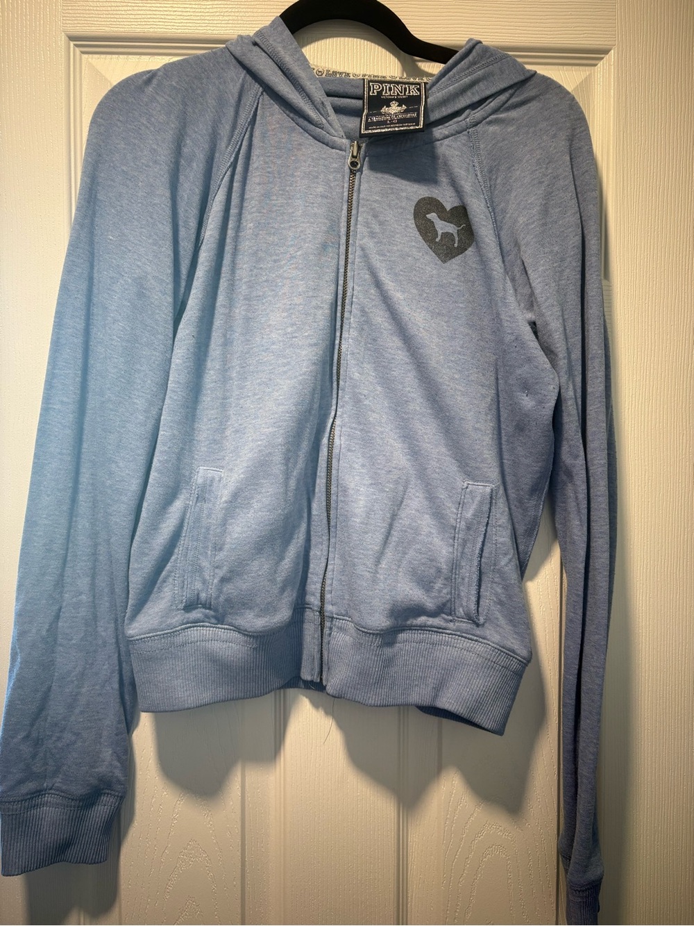 PINK Victoria's Secret Heather Light Blue Zip-Up Hoodie